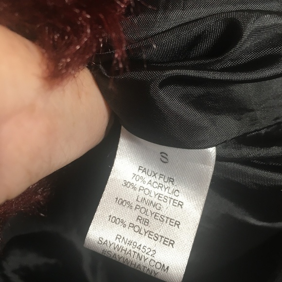 Say What? Burgundy Faux Fur Bomber Jacket Size S - Picture 5 of 5